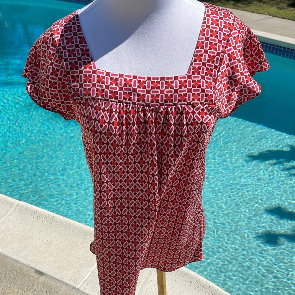 🍌 Banana Republic Funky Pink, Red and creme patterned shirt | Size XS